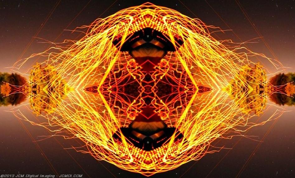 Long exposure chimney sparks quadroscopic artwork